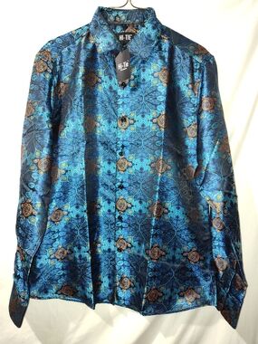 Men’s Blue Paisley Casual Button-Down Shirt